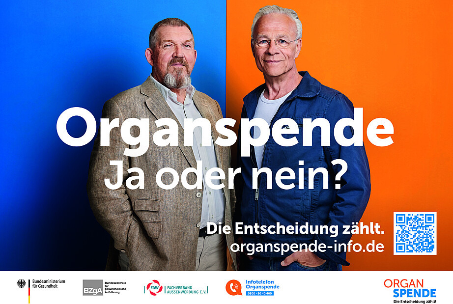 Kampagnenmotiv im Querformat mit den Schauspielern Dietmar Bär und Klaus J. Behrendt.