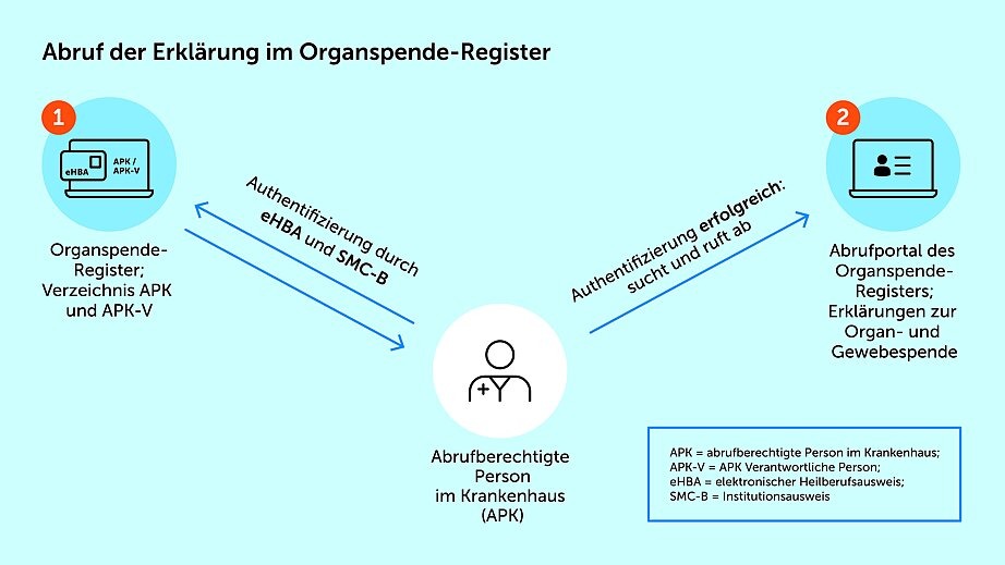 Zu sehen ist eine Grafik, die den Abruf zur Organspende-Erklärung beschreibt.