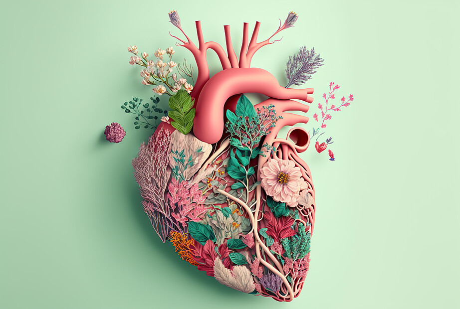 Eine illustrative Darstellung eines Herzens, das aus bunten Blumen besteht.