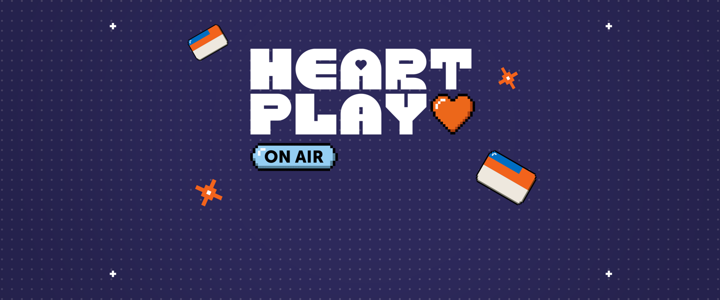 Zu sehen ist der Kampagnen-Titel "Heartplay on Air" auf blauem Hintergrund mit kleinen Symbolen zur Organspende.